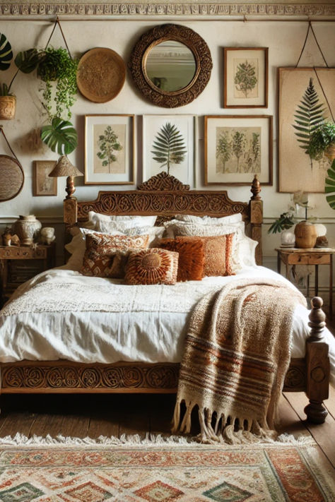 Create a sacred space for self-care and spiritual practice with these boho witchy bedroom ideas. Perfect for women over 55 who want to connect with their inner goddess and create a haven for relaxation. #BohoWitch #BedroomDecor #Over55 Holistic Bedroom Ideas, Witchy Room Aesthetic Cozy, Goddess Bedroom Aesthetic, Boho Bed Frames, Boho Guest Room, Bedroom Sanctuary Ideas, Boho Witchy Bedroom, Western Boho Bedroom, Boho Bed Frame