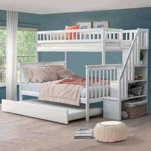 Staircase Platform, Platform Bed Storage, White Wooden Bunk Beds, Small Bedroom Bed, Bunk Bed Mattress, Trundle Mattress, Low Bunk Beds, White Bunk Beds, Grey Bed Frame