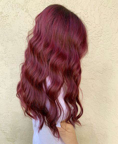 Red Ish Purple Hair, Lavender Red Hair, Red Lavender Hair, Purplish Red Hair, Red Roots Hair, Hair Shadow Root, Violet Red Hair, Ruby Red Hair Color, Purple Red Hair