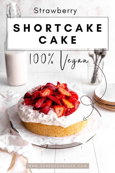 Making individual strawberry shortcakes can be super time consuming and produces an underwhelming result. This vegan strawberry shortcake cake is the answer! Easy, sweet and delicious. #vegancake #strawberrydessert Vegan Shortcake, Dairy Free Whipped Topping, Vegan Coffee Creamer, Whipped Cream And Strawberries, Vegan Strawberry Shortcake, Nut Free Desserts, Cream And Strawberries, Strawberry Shortcakes, Shortcake Cake