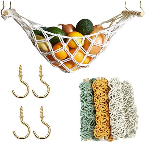 Macrame For Kitchen, Macrame Fruit Basket Diy, Fruit Hanging Basket, Fruit Baskets Diy, Small Macrame Projects, Tapestry Diy, Macrame Basket, Diy Tapestry, Diy Hammock