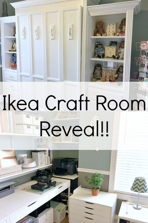 ikea craft room Ikea Small Spaces, Ikea Craft Room, Ikea Crafts, Murphy Bed Ikea, Small Craft Rooms, Sewing Room Storage, Craft Room Furniture, Scrapbook Storage, Murphy Bed Plans