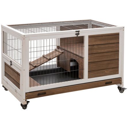 Pawhut Wooden Indoor Rabbit Hutch Elevated Cage Habitat With No Leak Tray Enclosed Run With Wheels, Ideal For Rabbits And Guinea Pigs, Brown | Wayfair House Rooftop, Rabbit Playpen, Rabbit Hutch Indoor, Indoor Rabbit Cage, Rabbit Enclosure, Guinea Pig Hutch, Bunny Hutch, Guinea Pig House, Rabbit House