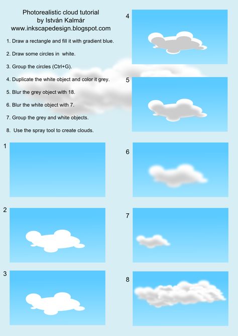 Photorealistic clouds in inkscape Inkscape Tutorials Illustrations, Inkscape Art, Photoshop Illustration Tutorial, Cricut Embossing, Cloud Tutorial, Inkscape Tutorials, Digital Art Tips, Photoshop Tutorial Graphics, Beginner Photo Editing