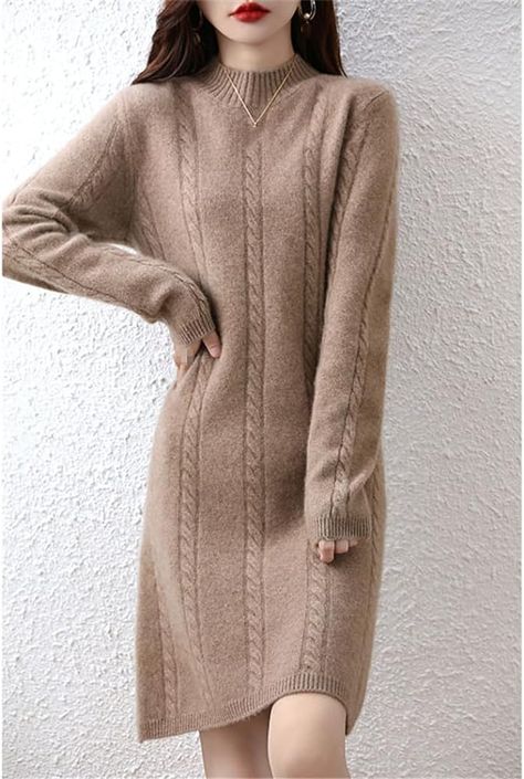 YTR6TW Cashmere Women's Sweater Dresses Merino Wool Ladies Autumn Warm Elegant Knitted Dress Pullovers Casual Skirts Beige S at Amazon Women’s Clothing store Long Wool Dress, Wool Dresses, Official Dress, Official Dresses, Cashmere Sweater Dress, Wool Sweater Dress, Fried Dough, Cashmere Sweater Women, Flower Skirt