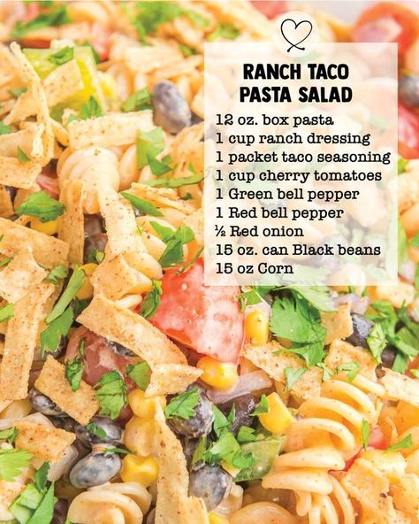 Ranch Taco Pasta Salad, Pasta Taco Salad, Pasta Salad Ranch, Work Salads, Salad Ranch, Pasta Taco, Italian Grinder, Salads In A Jar, Recipes Pasta Salad