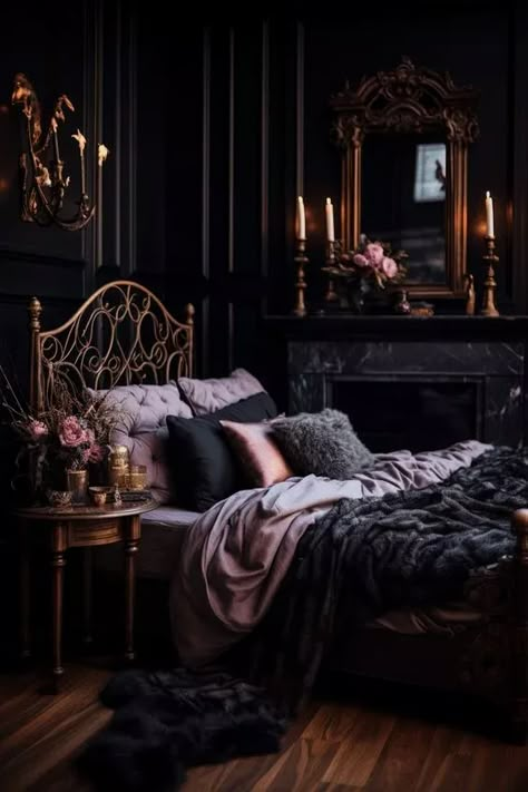 15 Captivating Dark and Moody Bedroom Ideas - The Style Diary Romantic Goth Room, Romantic Goth Bedroom, Castle Bedrooms, Goth Bedroom Ideas, Dark Bedroom Aesthetic, Dark Romantic Bedroom, Moody Romantic Bedroom, Dark And Moody Bedroom, Dark Cozy Bedroom