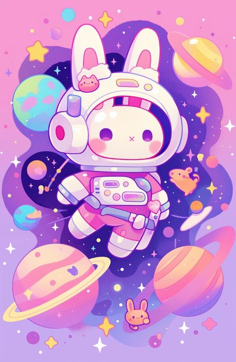 Colorful Kawaii Wallpaper, Galaxy Profile Picture, Kawaii Spaceship, Space Cartoon Wallpaper, Space Aesthetic Drawing, Random Cute Things, Kawaii Space, Space Panda, Kawaii Pfp