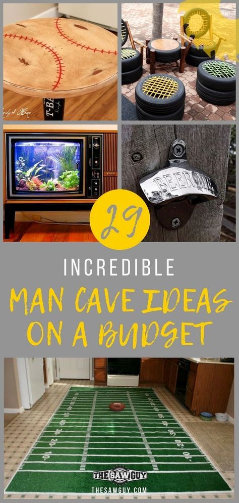 Check out these 29 cool man cave ideas on a budget, including sports man caves, musician caves, and other clever ideas for upcycling and DIY decor. Cool Man Cave Ideas, Man Cave Table, Cool Man Cave, Best Man Caves, Man Cave Ideas, Sports Man Cave, Diy Projects For Men, Ultimate Man Cave, Cool Man