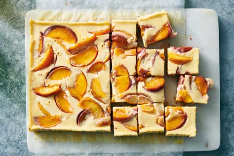 Creamy Peach Pie Bars Recipe Easy Chopped Salad, Peach Pie Bars, Pie Bar Recipes, Pie Party, Cake Mug, Pie Bars, Vegan Peanut Butter, Nyt Cooking, Peach Pie