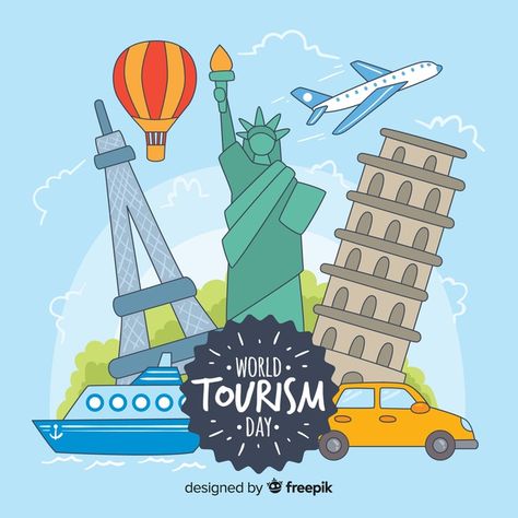 World Tourism Day Drawing, Tourism Project Ideas, Tourism Drawing, Passport Design, World Tourism Day, Blackboard Art, School Book Covers, Tourism Day, Project Work