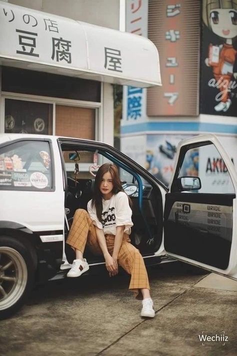 Jdm Girls, Car Poses, Jdm Wallpaper, Car Camper, Ae86, Pretty Cars, Japan Cars, Street Fashion Photography, Tuner Cars