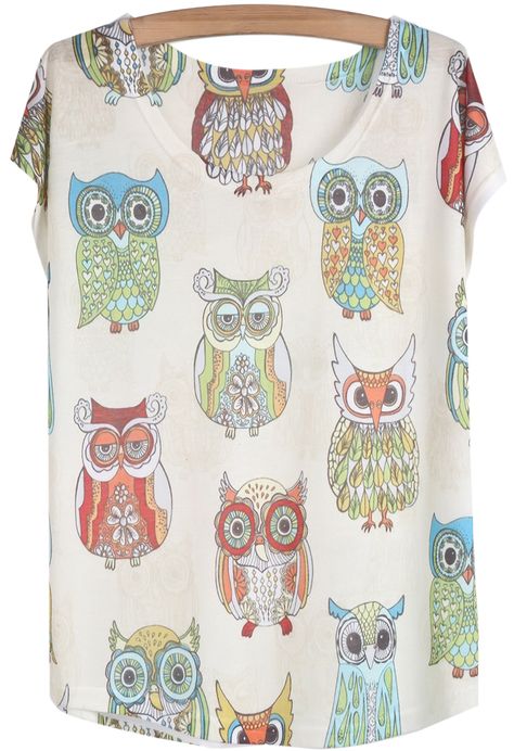 White Short Sleeve Owl Print Loose T-Shirt 7.99 Crazy Owl, Owl Clothes, Fusion Fashion, Statement Shirts, Owl Shirt, Tshirt Printing, Outdoor Shirt, Owl Print, Lazy Days