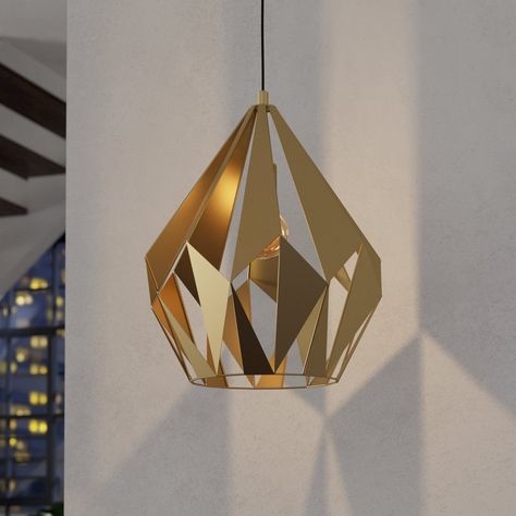 The CARLTON pendant light has a diamond-shaped metal lampshade with a golden steel finish, creating a fascinating play of light and shadow through the geometric design. With a diameter of 38.5 cm, the stylish pendant light complements modern interiors and works well in any space, whether in the living room or above the table in the dining room Gold Kitchen Lighting, Gold Kitchen Pendant Lights, Lighting Lounge, Lighting Hallway, Kitchen Pendant Lights, Breakfast Bar Lighting, Light Unit, Architecture Design Process, Geometric Light