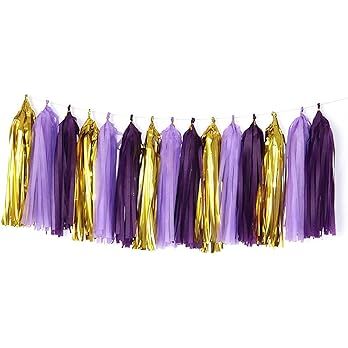 Amazon.com: Aimto 20pcs White Shiny Tassel Garland Banner Tissue Paper Tassels for Party Decorations : Home & Kitchen Purple And Yellow Graduation Party, Yellow And Purple Party, Purple And Gold Party, Paper Pennant, Gold Tassel Garland, Black And Gold Party Decorations, Paper Tassels, Fan Flower, Tissue Paper Tassel Garland