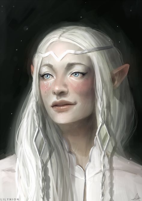 Elf White Hair, Elf Female Art, White Hair Elf, Elf Female, Portrait Practice, Moon Elf, Female Elf, Fantasy Portraits, Dnd Art