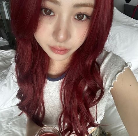 Yunjin Kim, Hair Icon, Red Icons:), Red Aesthetic, Korean Makeup, Red Hair, Pretty People, My Girl, Street Style