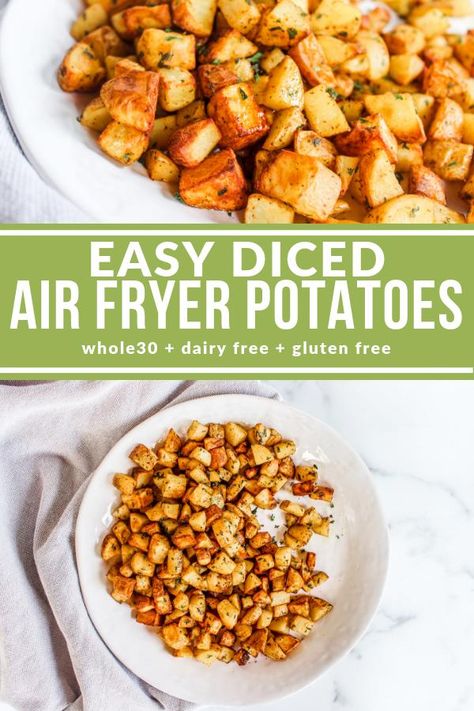 These Easy Diced Air Fryer Potatoes are fast and can (and should) be served with everything! Crispy, tender, and totally delicious! Seasoned Roasted Potatoes, Air Fryer Potatoes, Airfryer Recipe, Air Fryer Recipes Breakfast, Air Fryer Recipes Vegetarian, Air Fryer Oven Recipes, Airfryer Recipes, Air Fry Recipes, Salad Pasta