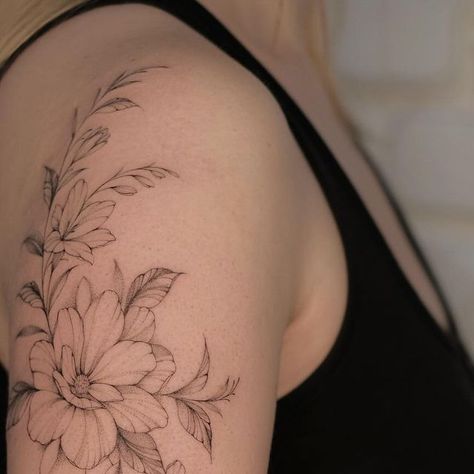 Fineline Magnolia Tattoo, Magnolia Tattoo On Shoulder, Dainty Magnolia Flower Tattoo, Delicate Magnolia Tattoo, Magnolia Flower Tattoo Shoulder, Magnolia Tattoo, Fine Line Tattoos, Tatting, Tattoos