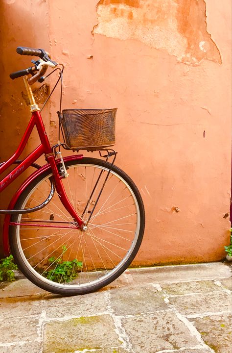 Lonely red bike leaning against a wall Red Bike, Bicycle, Bike, Wall, Red, Pins