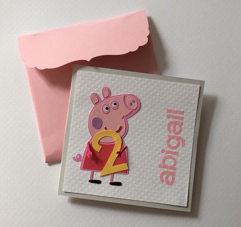 Peppa Pig Card, 2nd Birthday Cards Handmade, Paper Crafts Gifts, Pig Cards, Peppa Pig Birthday Invitations, Scrapbook Birthday, Pepper Pig, Designer Paper Cards, Diy Birthday Invitations