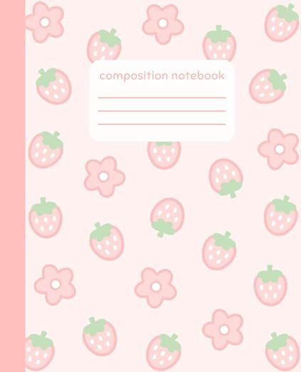 Composition Notebook: College Ruled Cute Strawberry and Kawaii Flower Pattern Pink Composition Book: Studio, Vivi Book: Amazon.com: Books Strawberry Notebook, Kawaii Flower, Kawaii Notebook, Pink Planner, Pink Notebook, Notebook Templates, Diary Covers, Notebook Cover Design, Bow Wallpaper