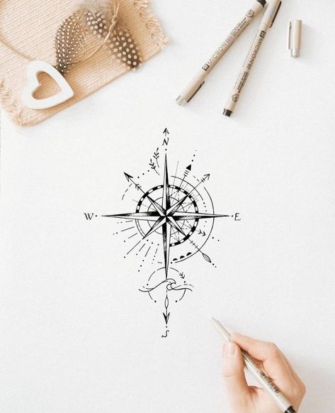 Compas Tattoo, Mandala Compass Tattoo, Feminine Compass Tattoo, Small Compass Tattoo, Compass Rose Tattoo, Coordinates Tattoo, Compass Tattoo Design, Spine Tattoos For Women, Travel Theme