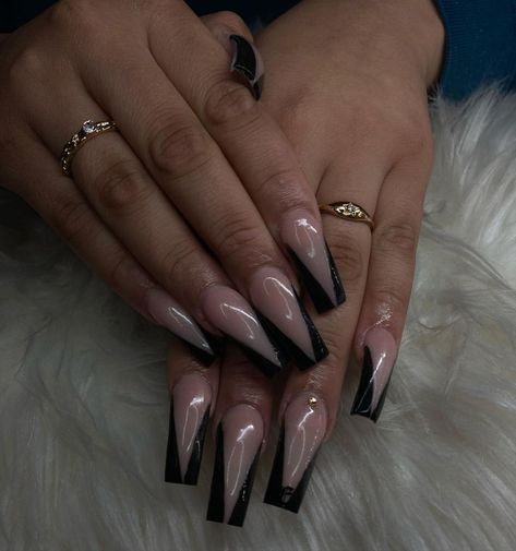 Black V Nails, Cut French Tip Nails, V Cut French Tip Nails, Tip Nails, Acrylic Nails Coffin Short, Acrylic Nails Coffin, Nails Coffin, French Tip Nails, V Cut