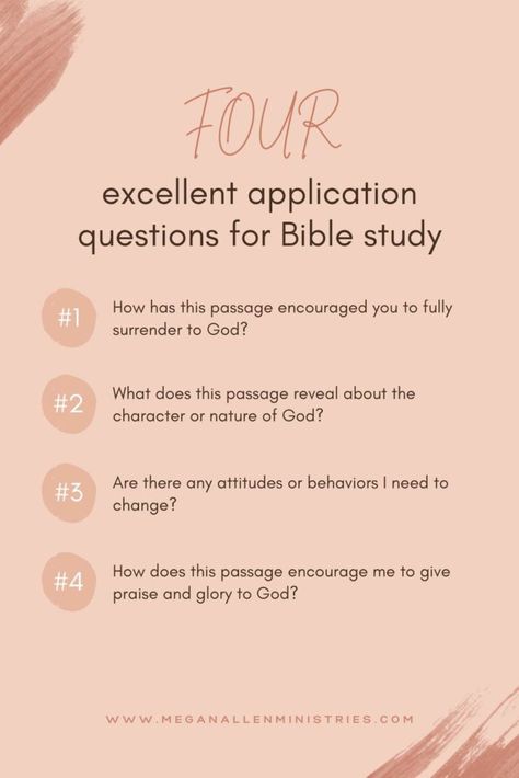 Bible Study Questions: Tips and Examples - Megan Allen Ministries Bible Journal Prompts, Bible Study Questions, Small Group Bible Studies, Inductive Bible Study, Motivational Bible Verses, Bible Study Topics, Personal Bible Study, Bible Study Plans, Bible Study Methods