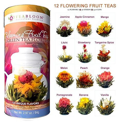 Teabloom Fruit Flowering Tea  12 Assorted Fruit Blooming Tea Flowers Gift Set ** To view further for this item, visit the image link. Flowering Tea, Tea Balls, Tea Flowers, Flower Varieties, Blooming Tea, Green Tea Latte, Tea Gift Sets, Mango Fruit, Tea Sampler