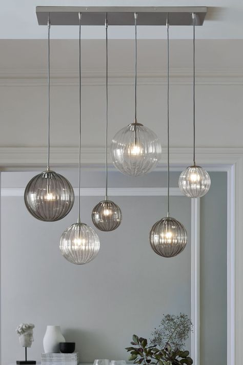 Silver Accent Kitchen, Trendy Living Room Lights, Breakfast Bar Lights Pendant Lamps, Pendent Lighting Dining Room, Chrome Light Fixtures, Lights Above Kitchen Island, Kitchen Island Lighting Ideas, Lights Over Dining Table, Lighting House