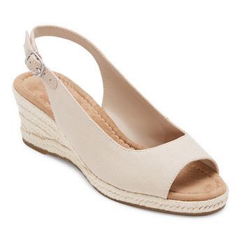 These St. John's Bay Lawson wedge sandals are another chic classic you'll wear on repeat with your favorite warm-weather looks. Crafted from faux suede with a slingback strap and buckle closure, this open-toe style has a 2-inch espadrille-like wedge heel and a memory foam insole for extra comfort while you're on the go. Pair them with white jeans and a tee. Features: Memory FoamClosure Type: BuckleFootwear Technology: Memory Foam InsolePlatform Shoe Height: 1 InchShoe Heel Height: 2 InchesUpper/ Shoes For Women Heels, Chicken Crepes, Comfortable Dress Shoes For Women, Heels 2023, Comfortable Dress Shoes, Fashionable Work Outfit, Low Wedge Sandals, Sandals Wedge, Fashion Shoes Sneakers