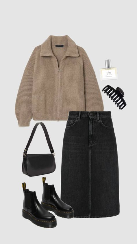 #outfitinspo #outfit #modestfashion #skirt #denim #aesthetic #minimalist #stockholmstyle #fall #cozy #vibes #ootd #outfit #apostolicpentecostal #modestoutfits Art Vibes Aesthetic, Denim Aesthetic, Stile Casual Chic, Modesty Outfits, Cute Modest Outfits, Aesthetic Minimalist, Skirt Denim, Fall Art, Everyday Fashion Outfits