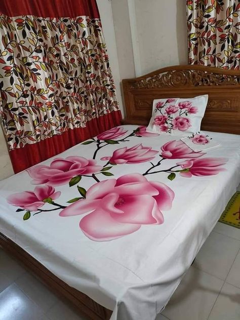 Painting Bedsheets Design, Bedsheet Painting Designs, Bedsheet Painting, Suit Painting, Dupatta Painting, Paper Butterfly Crafts, Painted Dupatta, Bed Sheet Painting Design, Big Bed