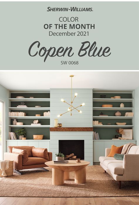 Bedroom Colors Paint, Colors For Living Room, Home Paint Colors, Boys Bedroom Colors, Sherwin Williams Blue, Blue Kitchen Walls, Copen Blue, Colors For Home, Color Of The Month