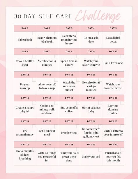 Take a 30-day challenge to improve your mental health with these simple and effective self-care practices. #selfcare #mentalhealth January Self Care Challenge, Mental Selfcare, Mental Health Challenge, Care Tasks, Self Care Plan, 30 Day Self Care, Self Care Worksheets, Self Care Challenge, Daily Printable