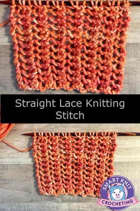 Straight Lace Knitting Stitch: Tutorial for those New to Knitting Simple Lace Knitting Stitches, Easy Lace Knitting Stitches, Types Of Knitting Stitches, Easy Beginner Crochet Patterns, Granny Square Projects, Lace Knitting Stitches, Dog Sweater Pattern, Crochet Dog Sweater, Simple Lace