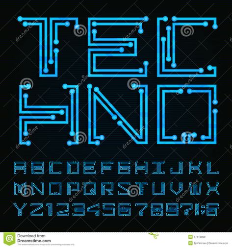 Techno Type Font. Vector Alphabet. Stock Illustration - Illustration of engineering, background: 57413009 Circuit Fonts, Electronic Font, Technology Font, Engineering Background, Techno Font, Digital Divide, Vector Alphabet, Lettering Styles Alphabet, Adventure Logo