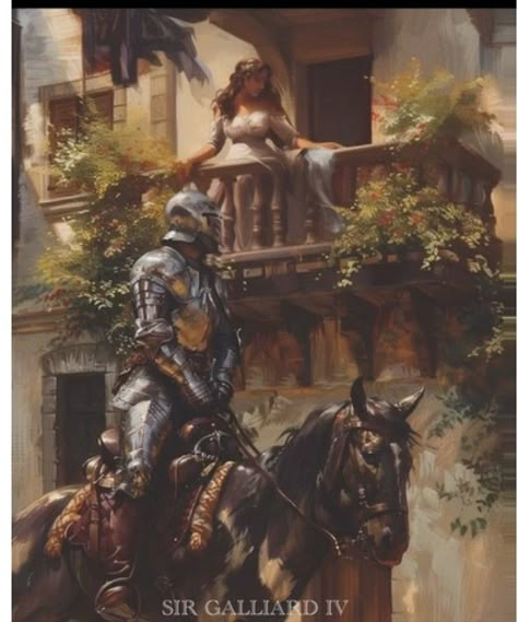 Knight X Princess, Period Romance Aesthetic, Princess And Knight Art, Knight Romance, Knight And Princess Aesthetic, Knight And Princess, Knight Romance Art, Wlw Knight And Princess, Medieval Love Painting