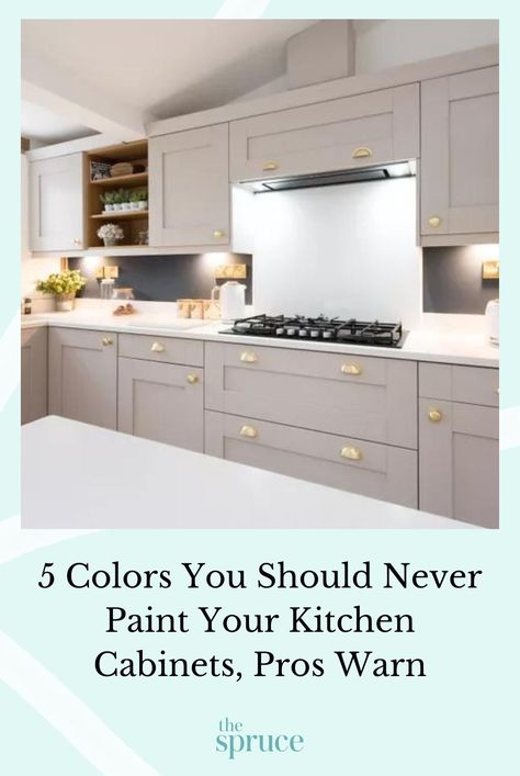 Pro interior designers say to never paint your kitchen cabinets these five colors to ensure that they maintain resale value. #kitchenpaintcolors #selllingyourhometips #kitchencabinetpaintcolors #easykitchenupgrades #apartmentdecor    #thespruce New Kitchen Cabinets Colors, Kitchen Door Color Ideas, Kitchen Cabinet Color Trends 2024, Colours For Kitchen Cupboards, Best Paint Color For Kitchen Cabinets, Painted Kitchen Cupboards Colors, Shaker Kitchen Colours, Best Colours For Kitchen, Kitchen Cupboards Colors