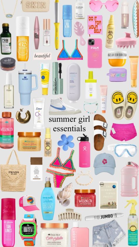 Summer Essentials 2024, Summer Essentials Aesthetic, Summer Outfit Shuffles, Shuffle Ideas, Summer Shuffles, Summer Bag Essentials, Pastel Pink Icons:), Kiara Carrera