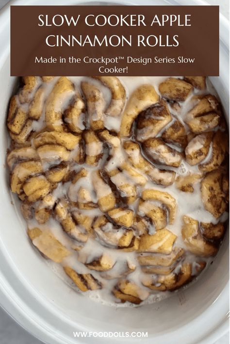 Thanksgiving is right around the corner and we know that you are going to be adding these Slow Cooker Apple Cinnamon Rolls to the dessert table! They are so ooey-gooey! We make it in our @crockpot Design Series, which is great for a large gathering! #FoodDolls #Crockpotpartner #crockpotrecipe Cinnamon Roll Casserole Recipe, Slow Cooker Cinnamon Rolls, Cinnamon Roll Casserole, Gourmet Apples, Apple Cinnamon Rolls, Slow Cooker Apples, Crock Pot Desserts, Slow Cooker Desserts, Easy Peanut Butter