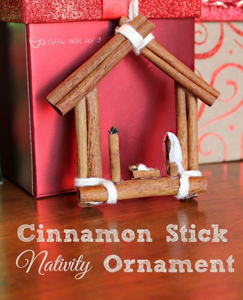 Cinnamon Stick Nativity Ornament Cinnamon Crafts, Religious Christmas Crafts, Christian Christmas Crafts, Cinnamon Ornaments, Christmas Easy, Christmas Blocks, Nativity Scenes, Nativity Ornaments, Nativity Crafts