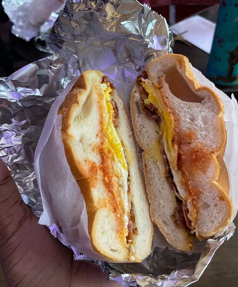 A picture of a bacon egg and cheese sandwich. It’s a classic New York sandwich. Bacon Egg Cheese Sandwich, Bacon Egg And Cheese Sandwich, Egg And Cheese Sandwich, Bacon Egg And Cheese, Egg And Cheese, Nyc Food, Bacon Egg, Cheese Sandwich, Cheese Sandwiches