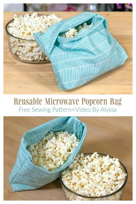 DIY Fabric Reusable Microwave Popcorn Bag Free Sewing Pattern | Fabric Art DIY Popcorn Bags Diy, Popcorn Diy, Microwave Popcorn Bag, Popcorn Bag, Sewing To Sell, Popcorn Bags, Sewing Machine Projects, Microwave Popcorn, Fabric Sewing Patterns