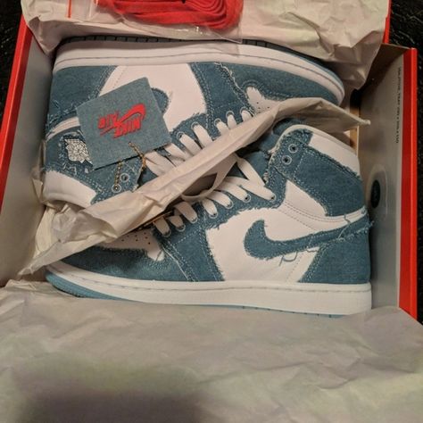 **Rare New**2022 Women's Nike Air Jordan 1 denim Sz7 Air Jordan 1 Denim, Jordan 1 Denim, Rare Jordans, Jordan Outfit, Hype Shoes, Trendy Fashion Outfits, Nike Air Jordan 1, Swag Shoes, Newest Jordans