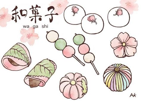 Photoshop Stickers, Japanese Grocery Store, Japanese Food Illustration, Cherry Blossom Theme, Illustrations Fashion, Food Art Painting, Japanese Grocery, Food Sketch, Japanese Drawings