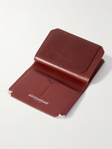 EXCLUSIVE AT MR PORTER. Jacques Marie Mage's 'Elston' wallet is engraved with an arrowhead, a signature of the brand's sunglasses. Made from supple burgundy leather, it has a unique trifold design with plenty of space for your cards, bills and receipts. The silver-tone tips will keep the hide in good shape. Luxury Modern Trifold Wallet With Leather Lining, Luxury Leather Trifold Wallet Modern Style, Rfid Wallet Men, Luxury Leather Trifold Wallet, Burgundy Wallet With Interior Card Slots, Luxury Burgundy Leather Wallet, Leather Trifold Wallet, Billfold Wallet, Rfid Wallet