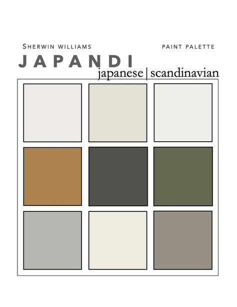 Scandinavian Paint Colors, Home Paint Color Palette, Color Palette Sherwin Williams, Designer Paint Colors, Japanese Scandinavian, Japandi House, Home Paint Color, Japandi Interior Design, Japandi Home