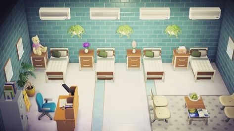 Animal Crossing Hospital Examination Room, Paradise Planning Hospital Acnh, Animal Crossing Hospital Patient Ward, Acnh Hospital Patient Ward, Acnh Hospital Design, Patient Ward Acnh, Acnh Hospital Exam Room, Acnh Hhp Hospital Design, Hhp Hospital